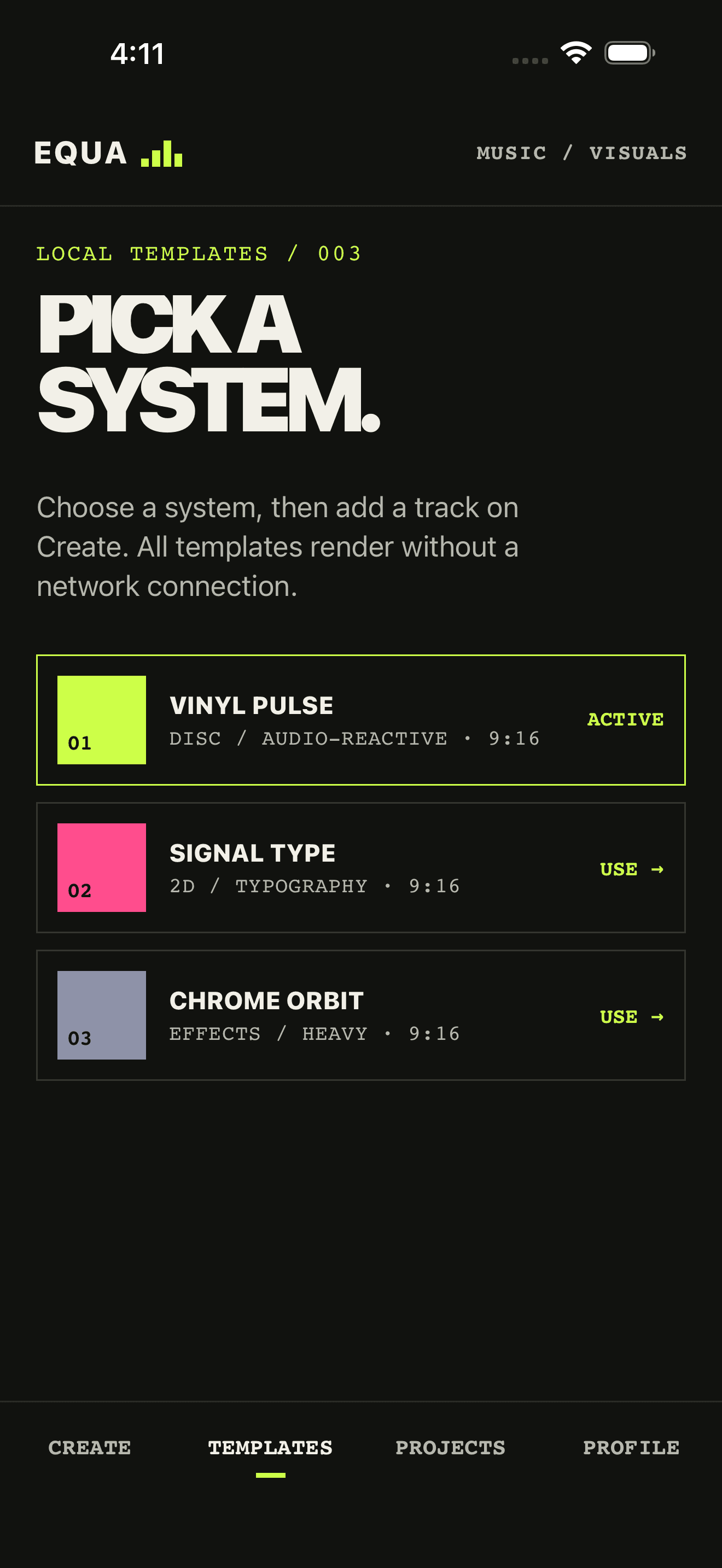 Choose an EQUA visual template